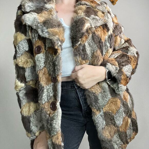 Vintage Patchwork Rabbit Fur Coat Size Medium - Picture 4 of 15